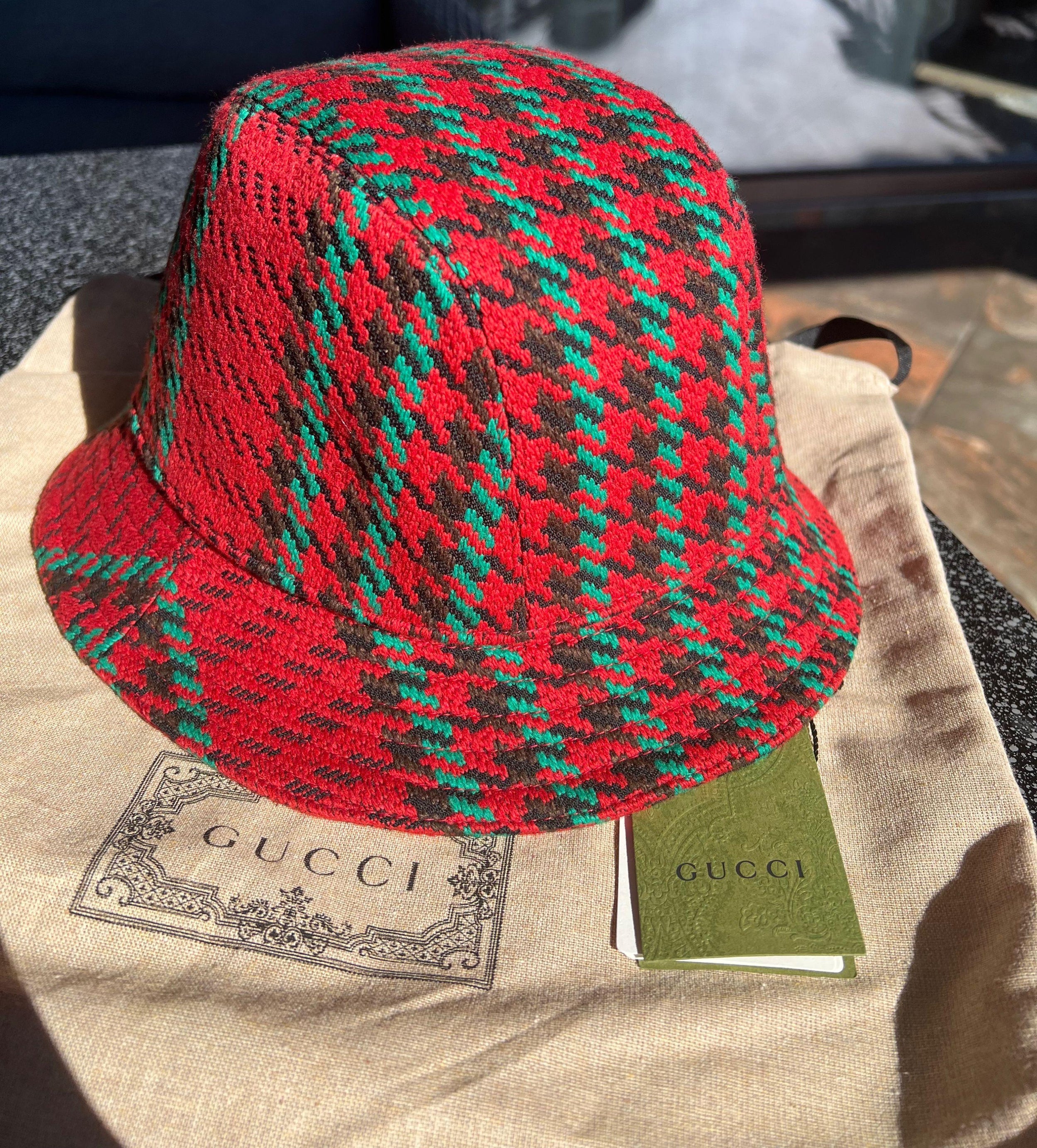 Gucci Red Tweed Fedora Hat
