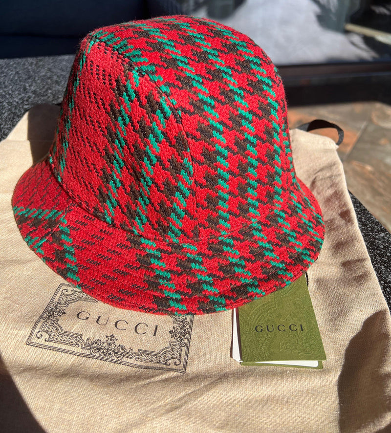 Gucci Red Tweed Fedora Hat