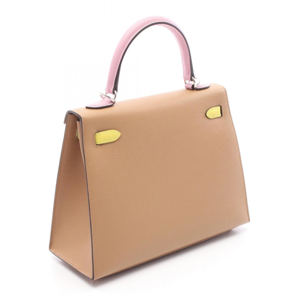 Hermès Kelly 25 Tricolore bag 25 in Chai, Citron and Mauve Epsom Leather with Silver hardware