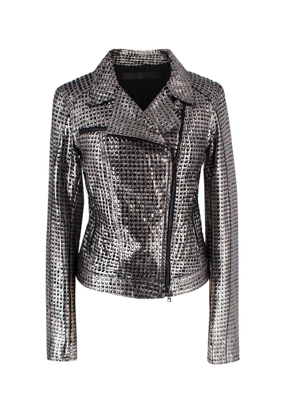 Drome Silver Perforated Biker Jacket
