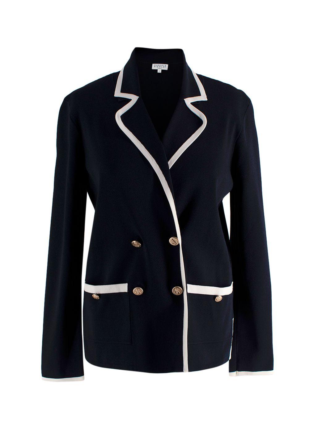 Claudie Pierlot Navy Double Breasted Knitted Blazer