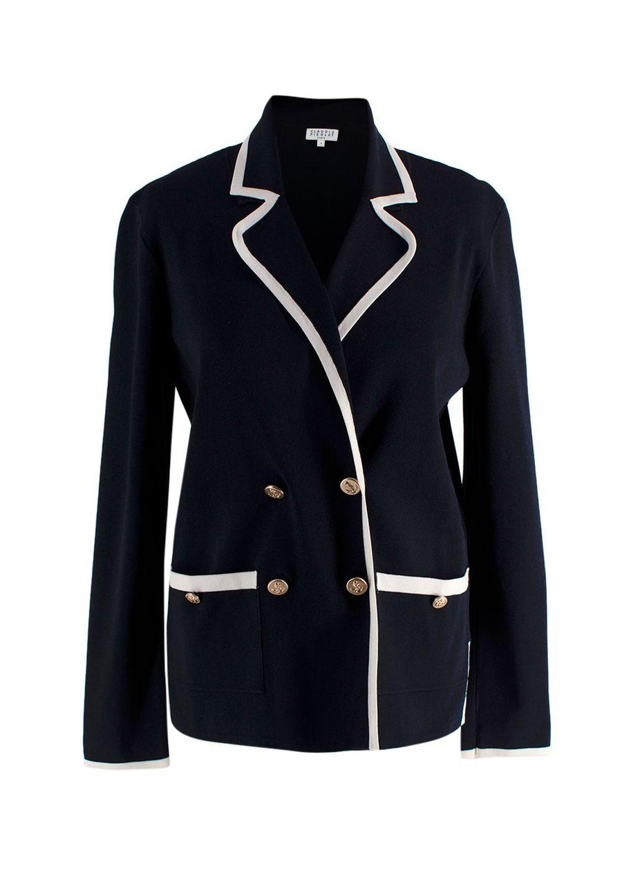 Claudie Pierlot Navy Double Breasted Knitted Blazer