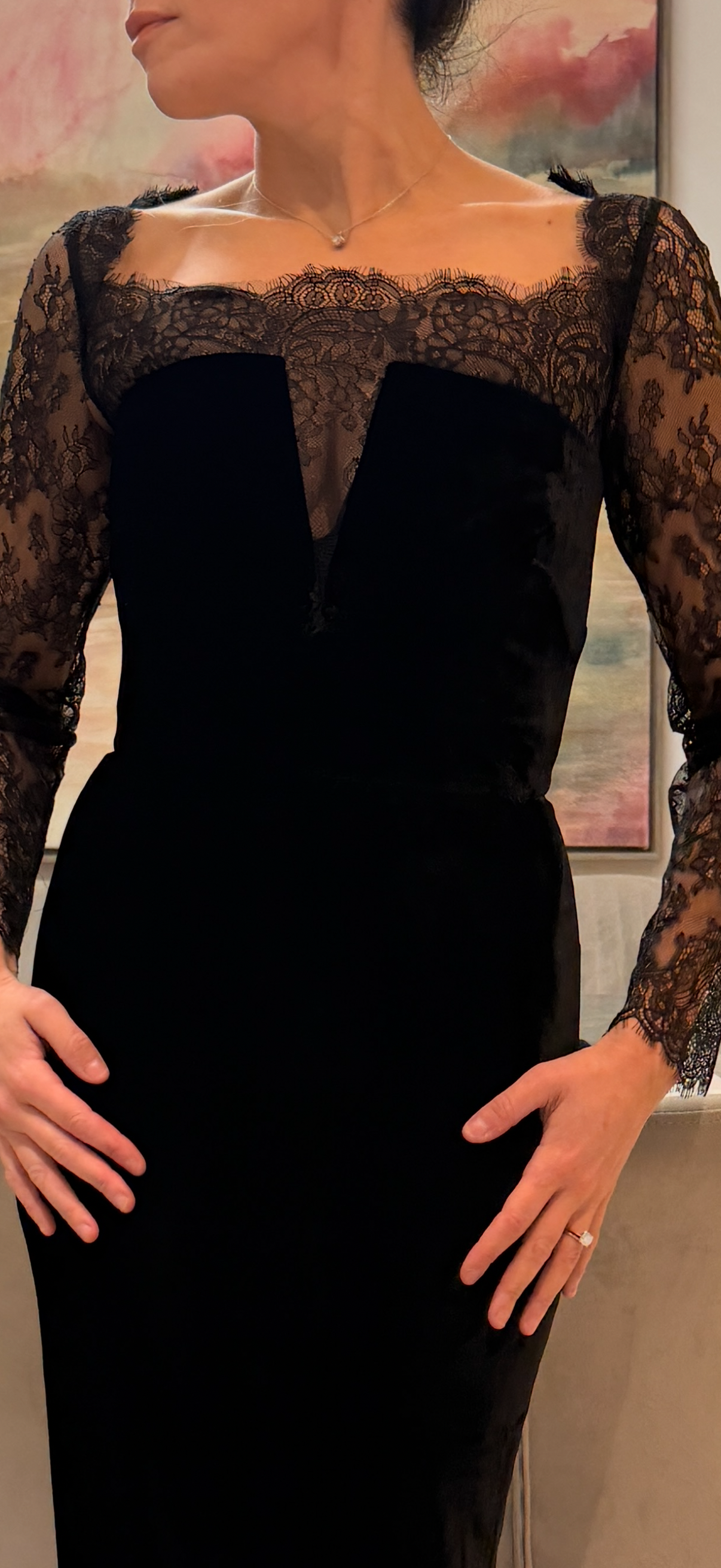 Roland Mouret Black Velvet Lace Detail Gown 2026
