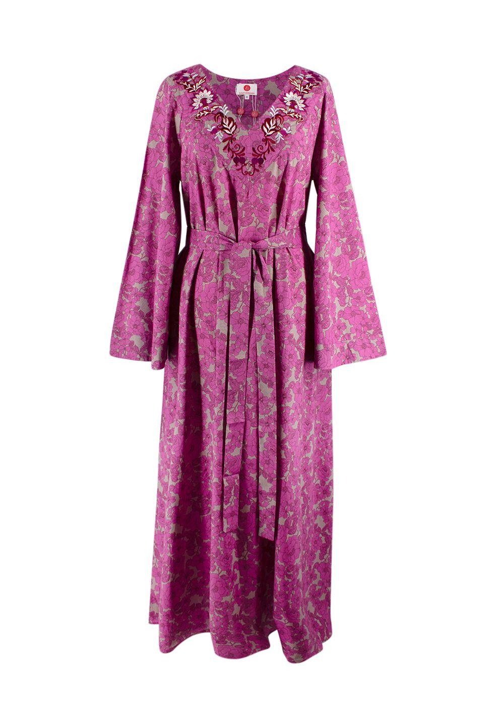 Elegant Embroidery Purple Belted Embroidered Kaftan