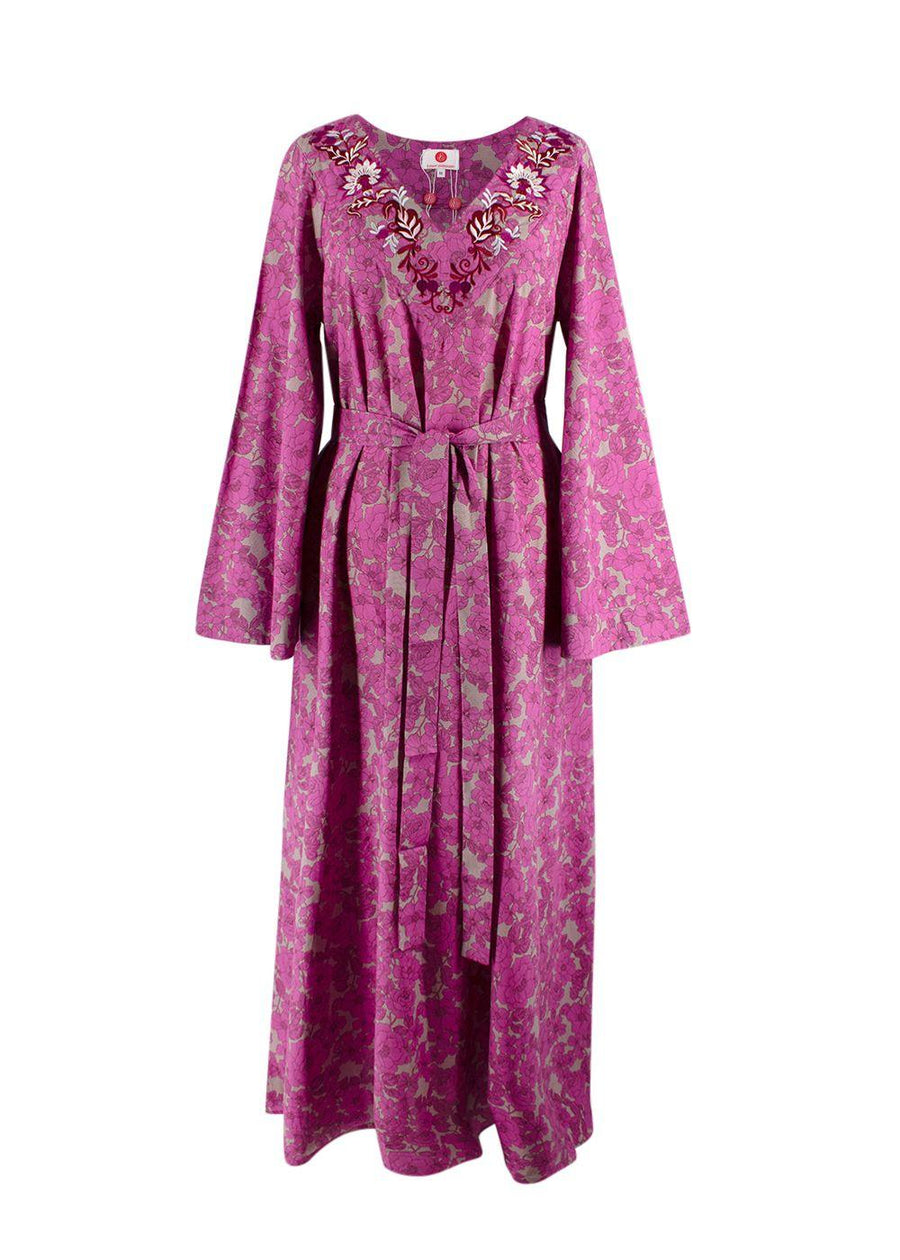Elegant Embroidery Purple Belted Embroidered Kaftan