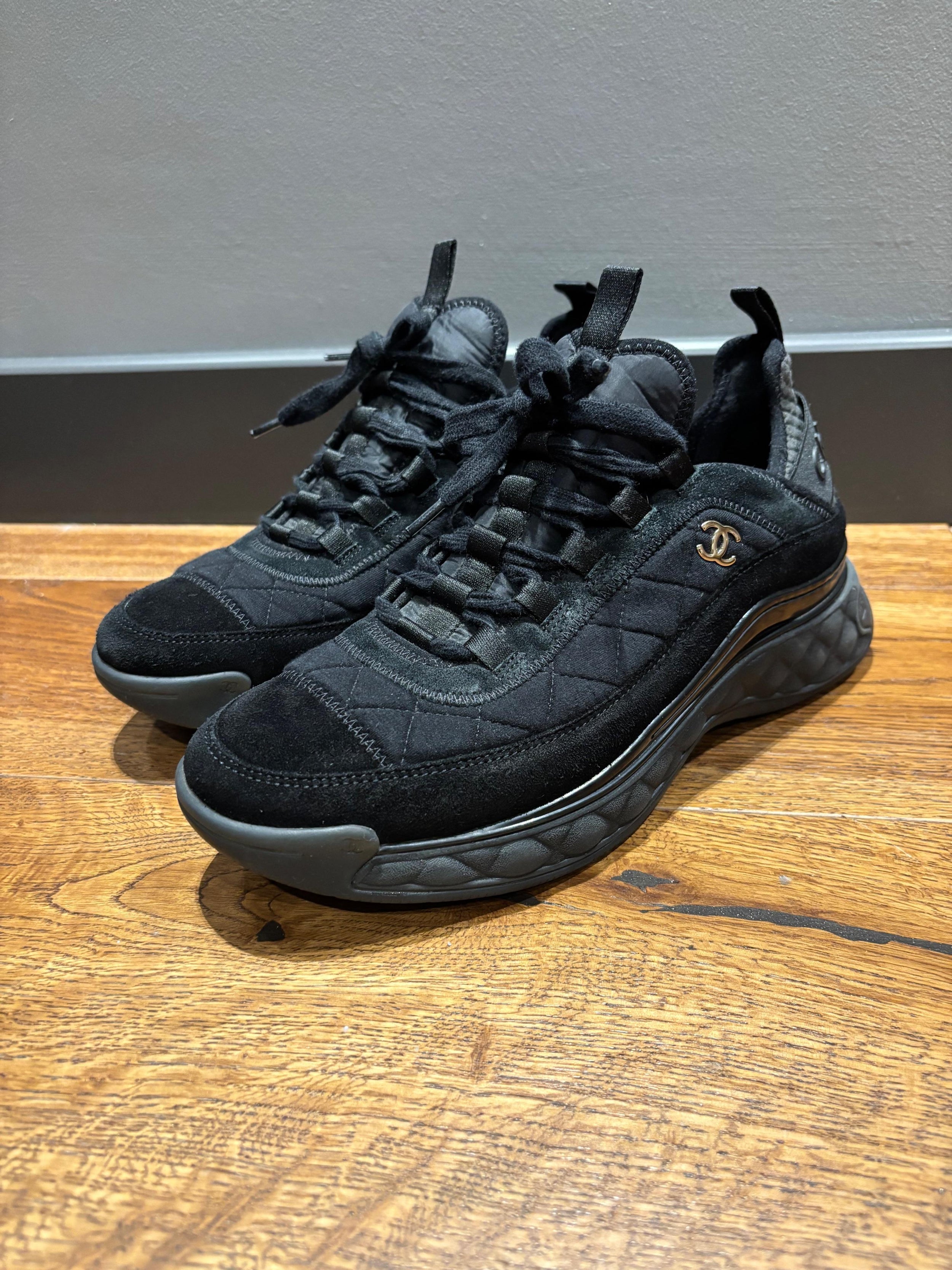 Chanel Black Fabric Trainers