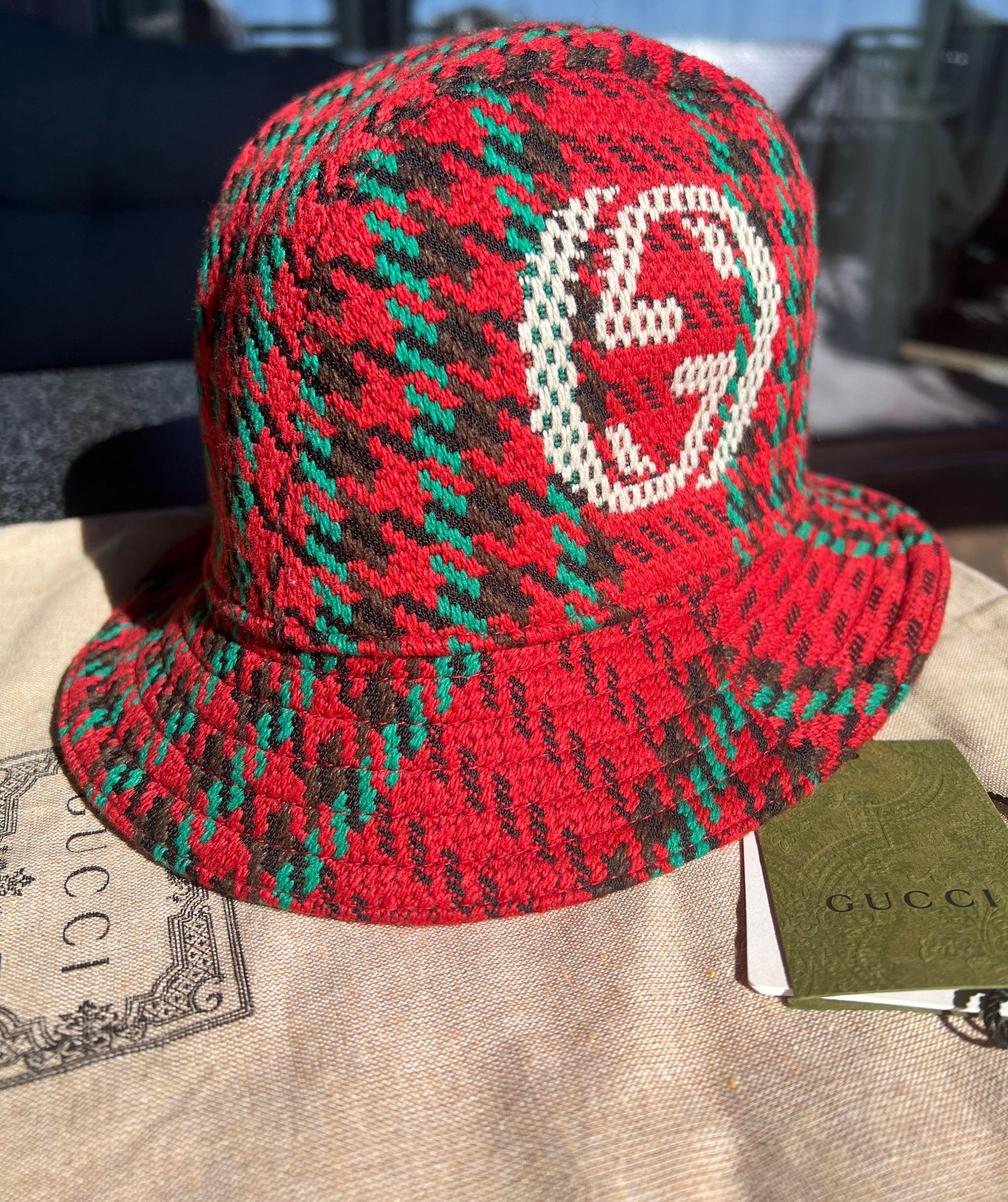 Gucci Red Tweed Fedora Hat