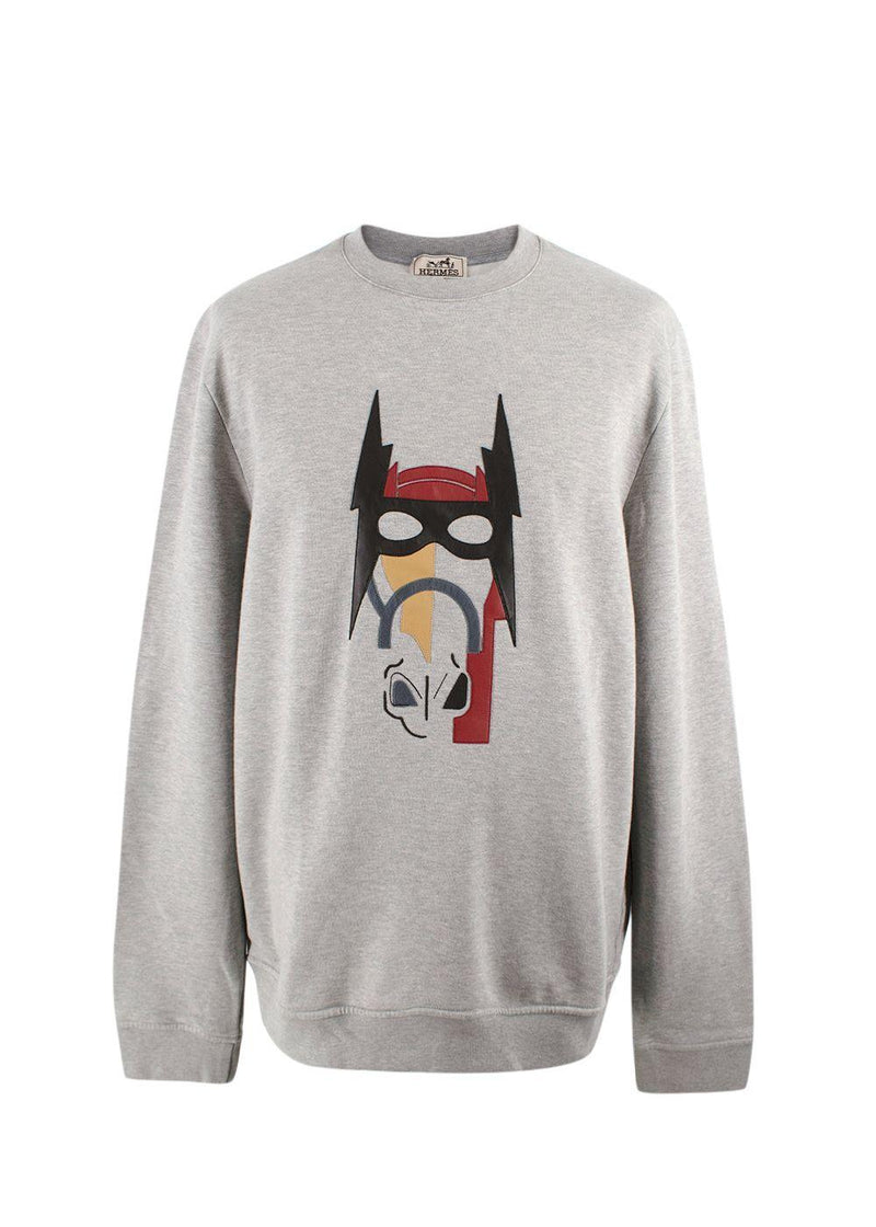 Hermes Grey Crewneck Jumper with Leather Detailing