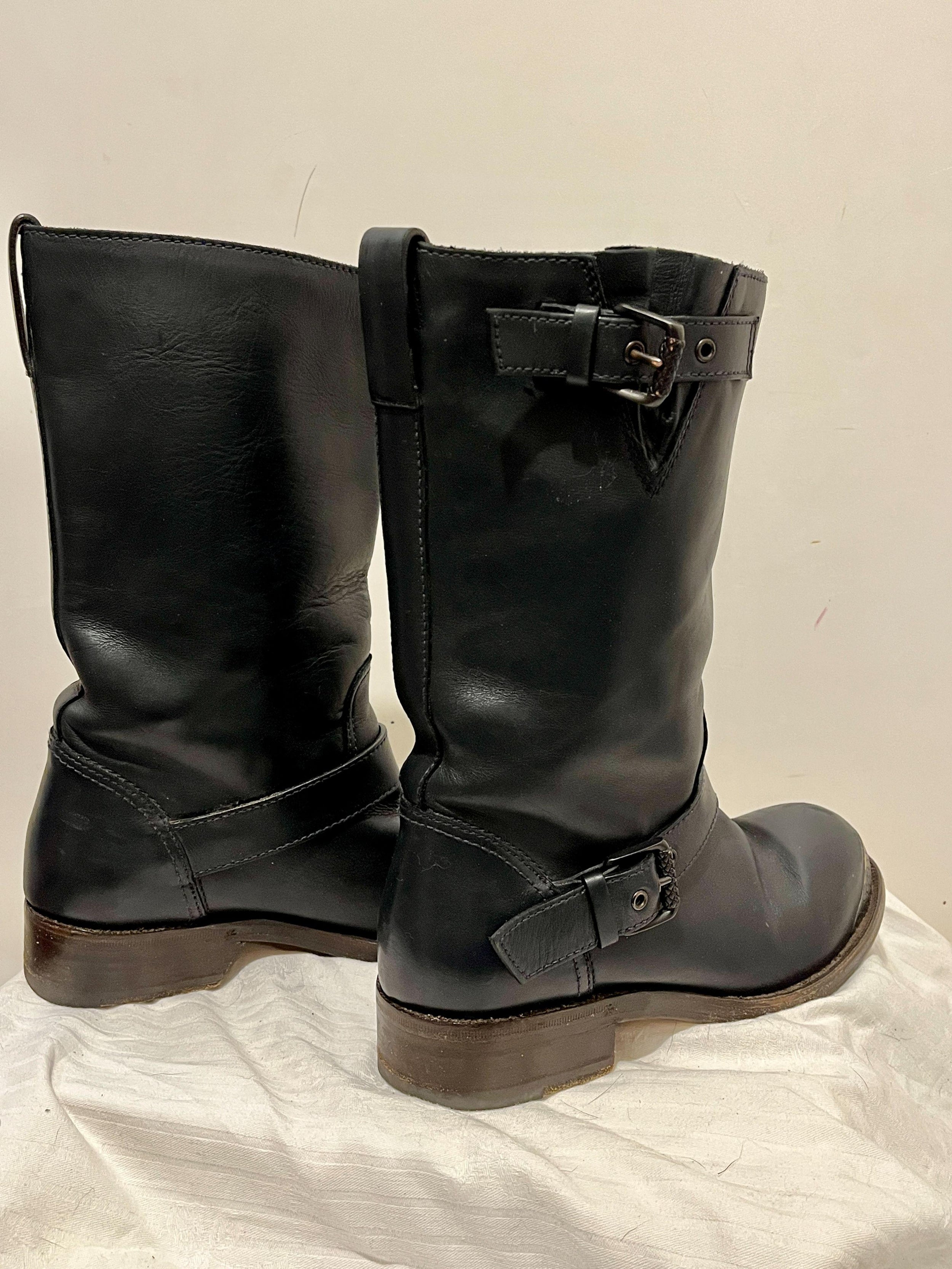Navy Leather Biker Boots