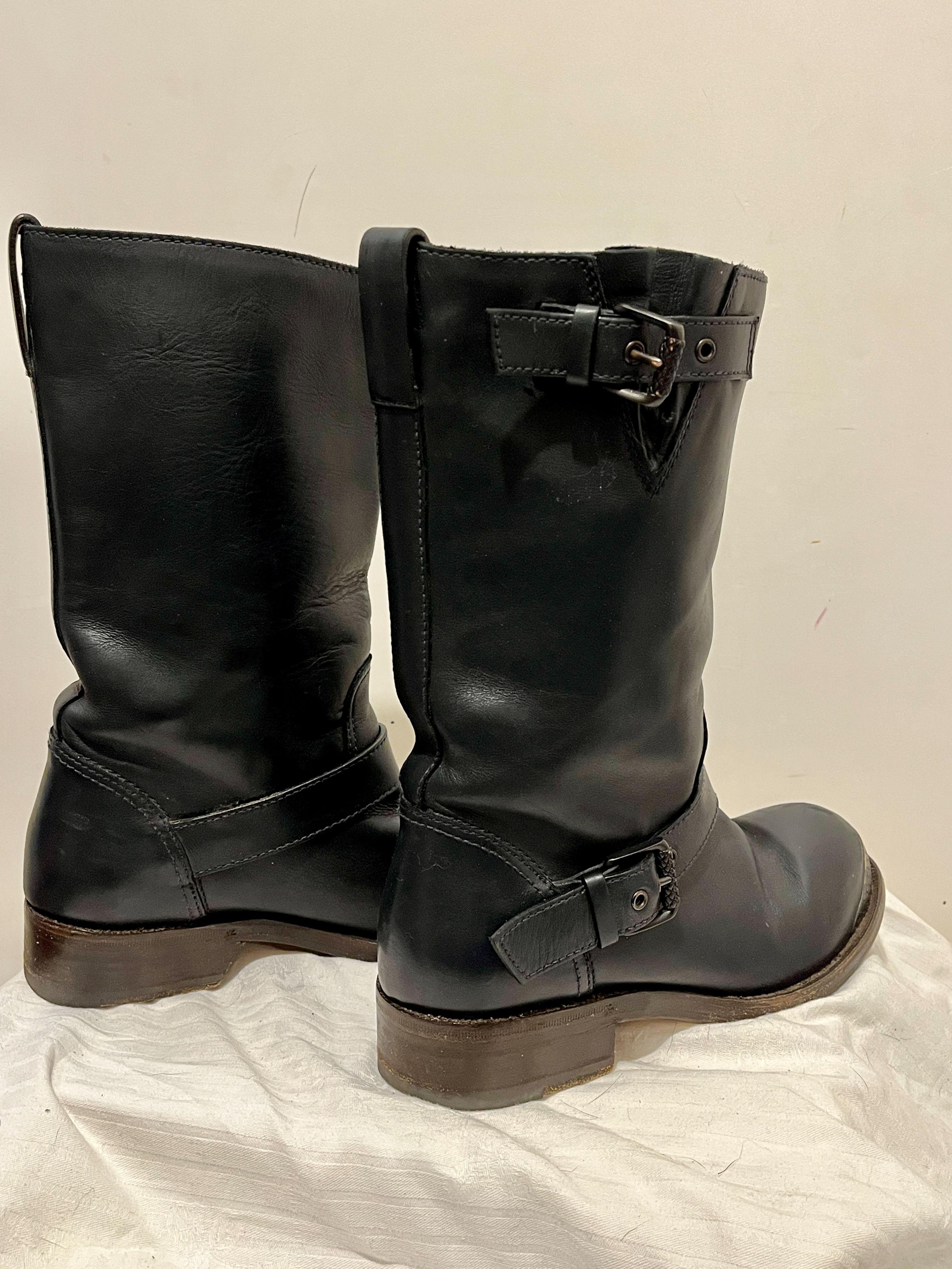 Navy Leather Biker Boots