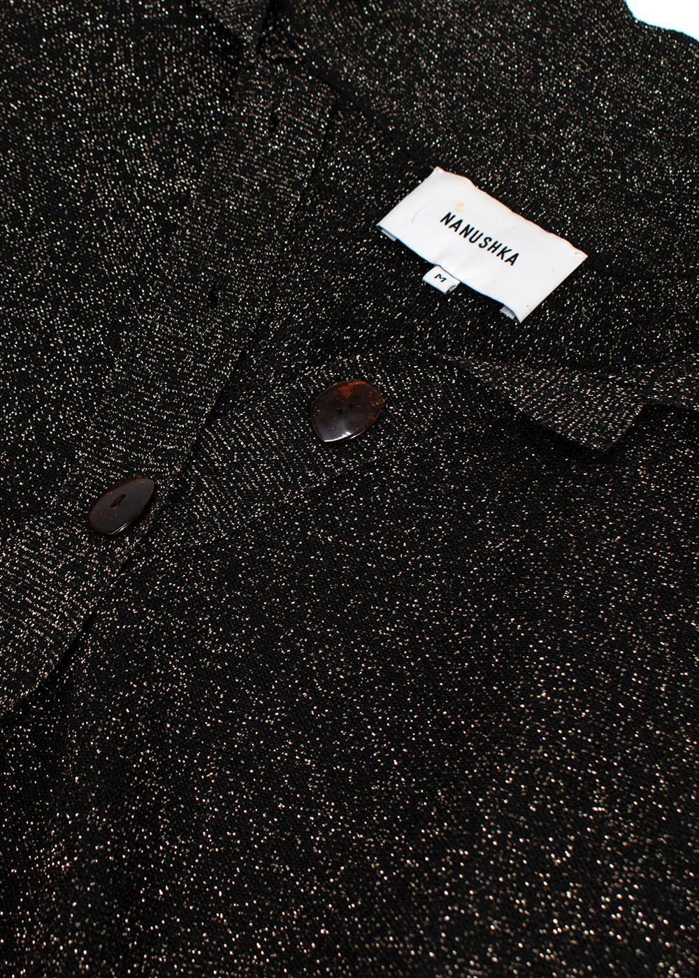 Nanushka Black & Gold Lurex Longline Shirt