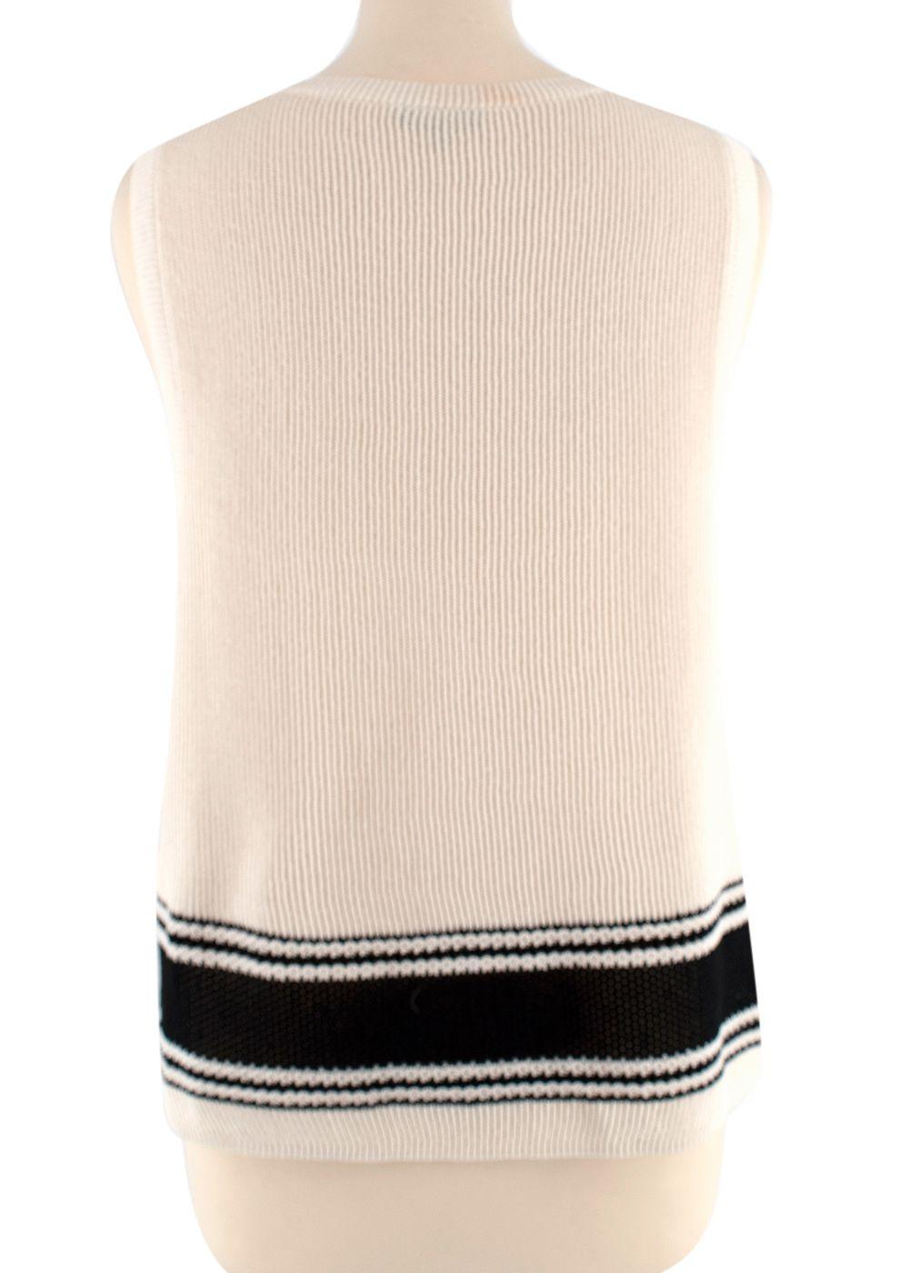 Cream Silk Blend Knit Striped Vest