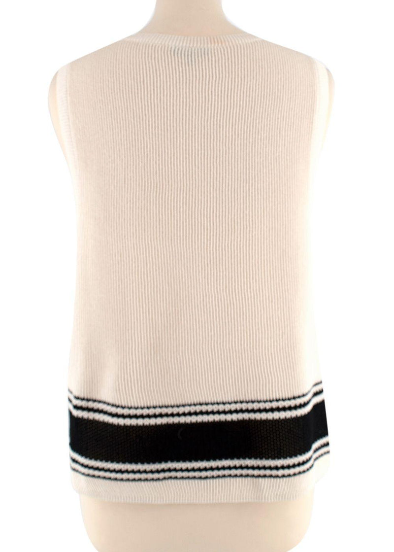 Cream Silk Blend Knit Striped Vest