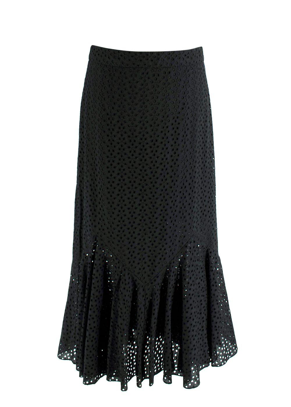 RAEY Black Broidery Anglaise Midi Skirt