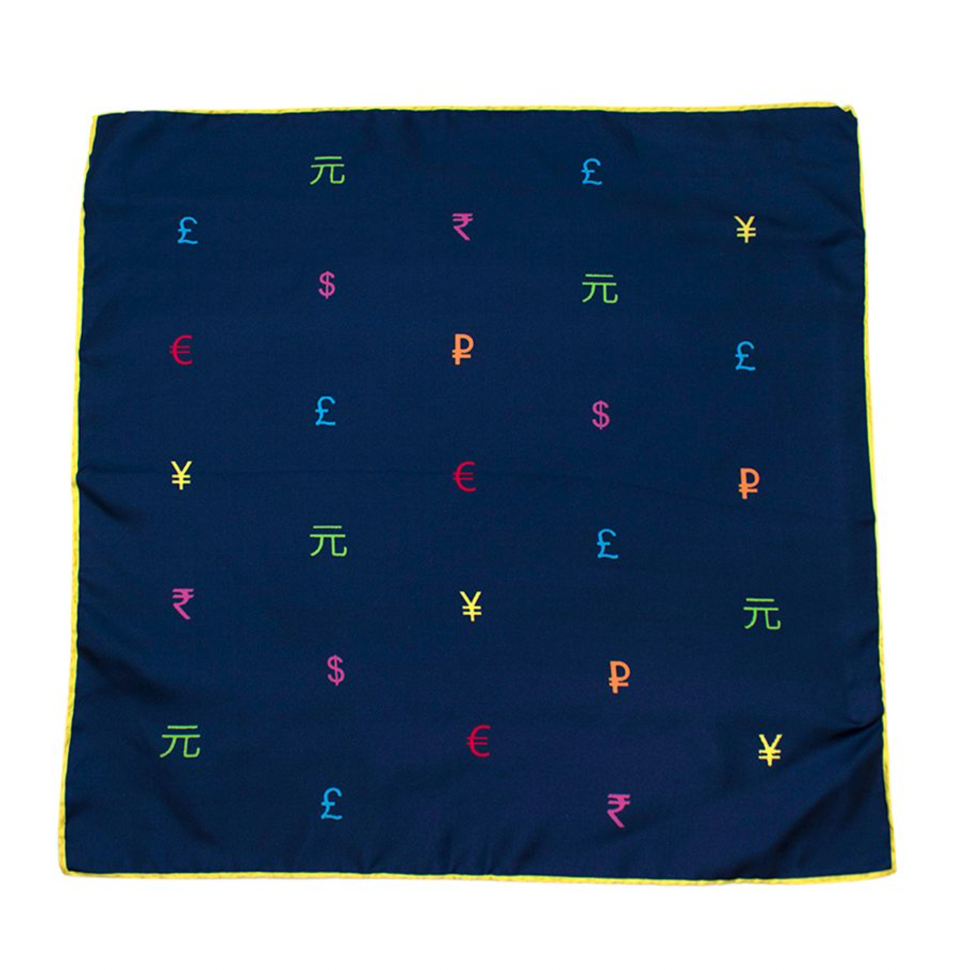 Navy Currency Print Silk Square Scarf 42cm