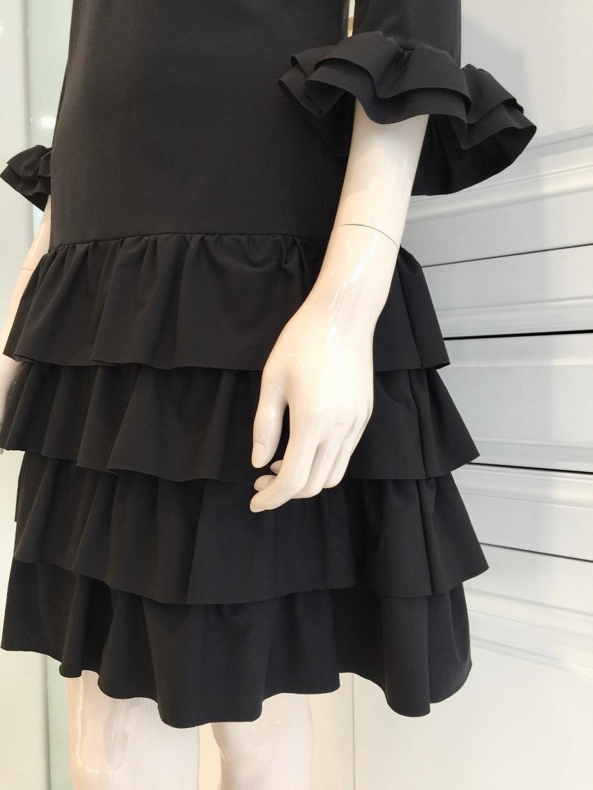 Bespoke French Couture Black Lycra Frill Dress