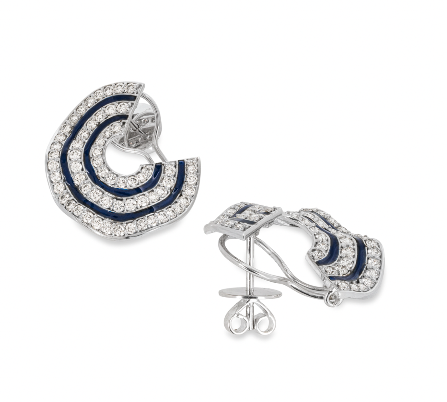 18ct white gold, diamond & enamel wave earrings