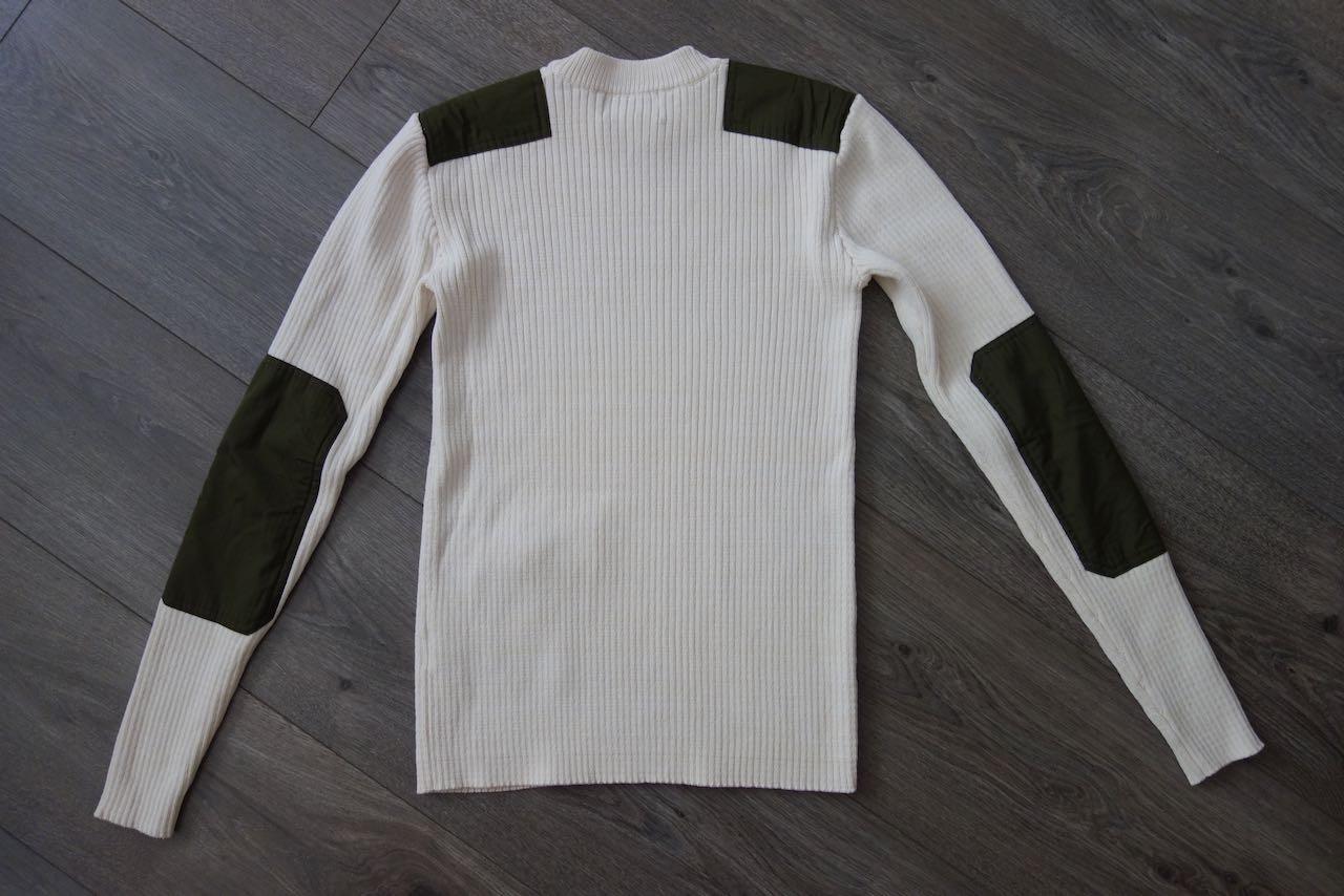 beige ribbed knit patch pocket jumper