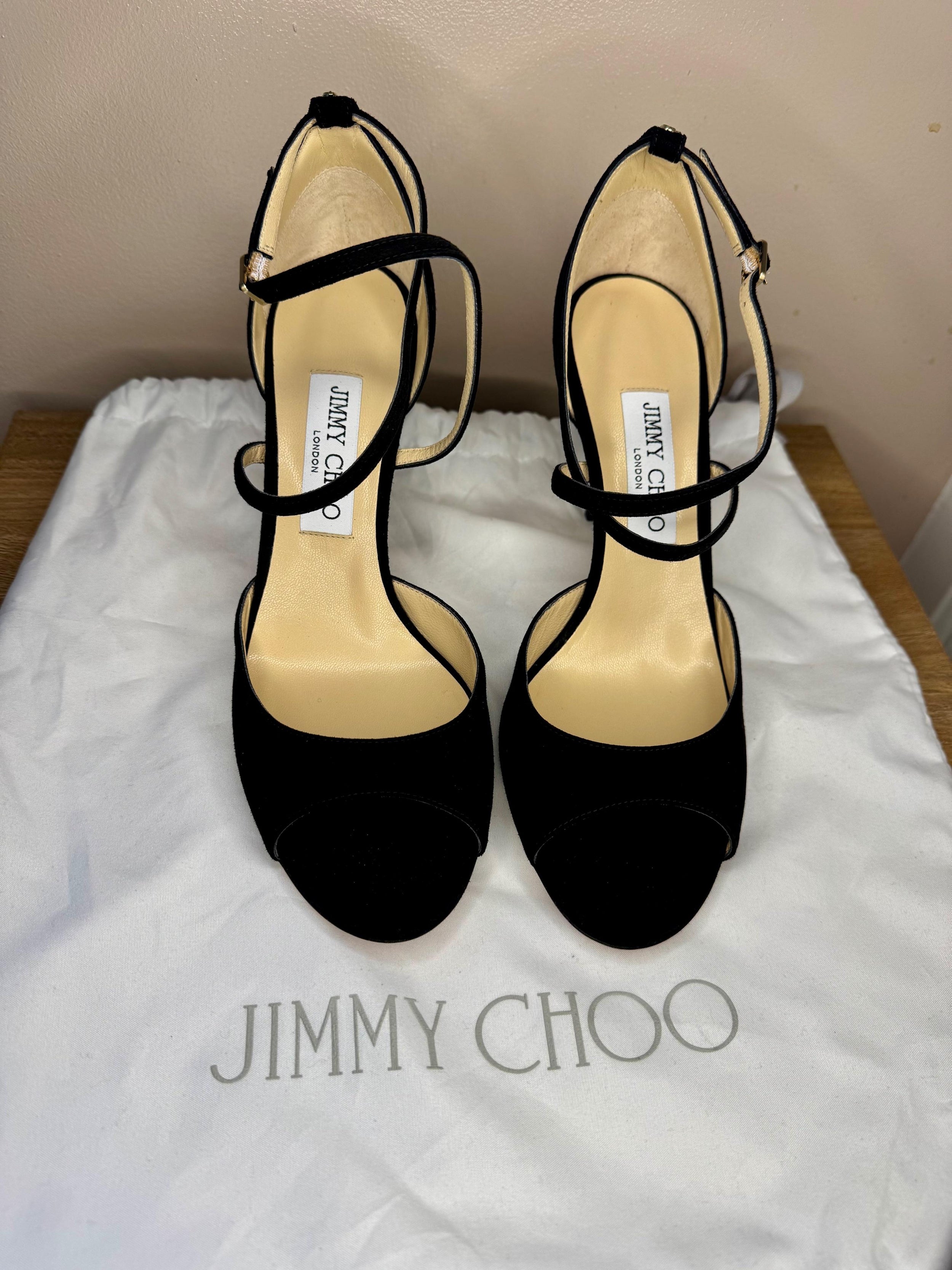 Jimmy Choo Black Suede Emsy 85 Sandals