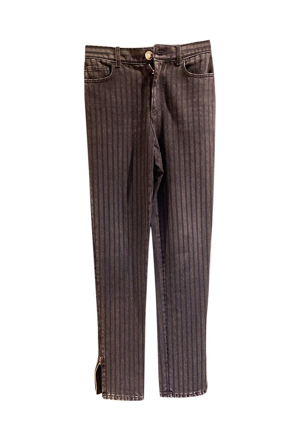 Chanel Grey Pinstripe Straight-Leg Jeans