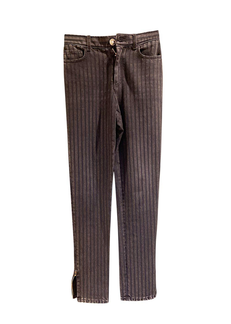 Chanel Grey Pinstripe Straight-Leg Jeans