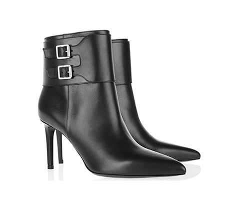 Saint Laurent Black Leather Wrap Buckle Ankle Boots