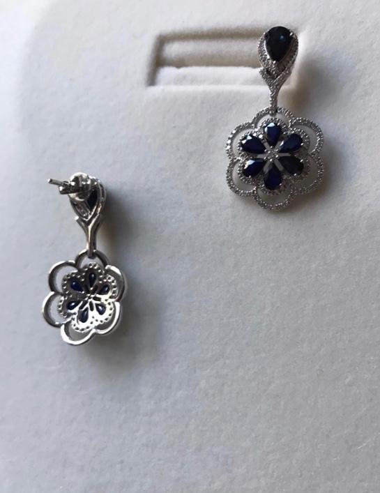 Bespoke 18ct White Gold Diamond & Sapphire Floral Jewellery Suite