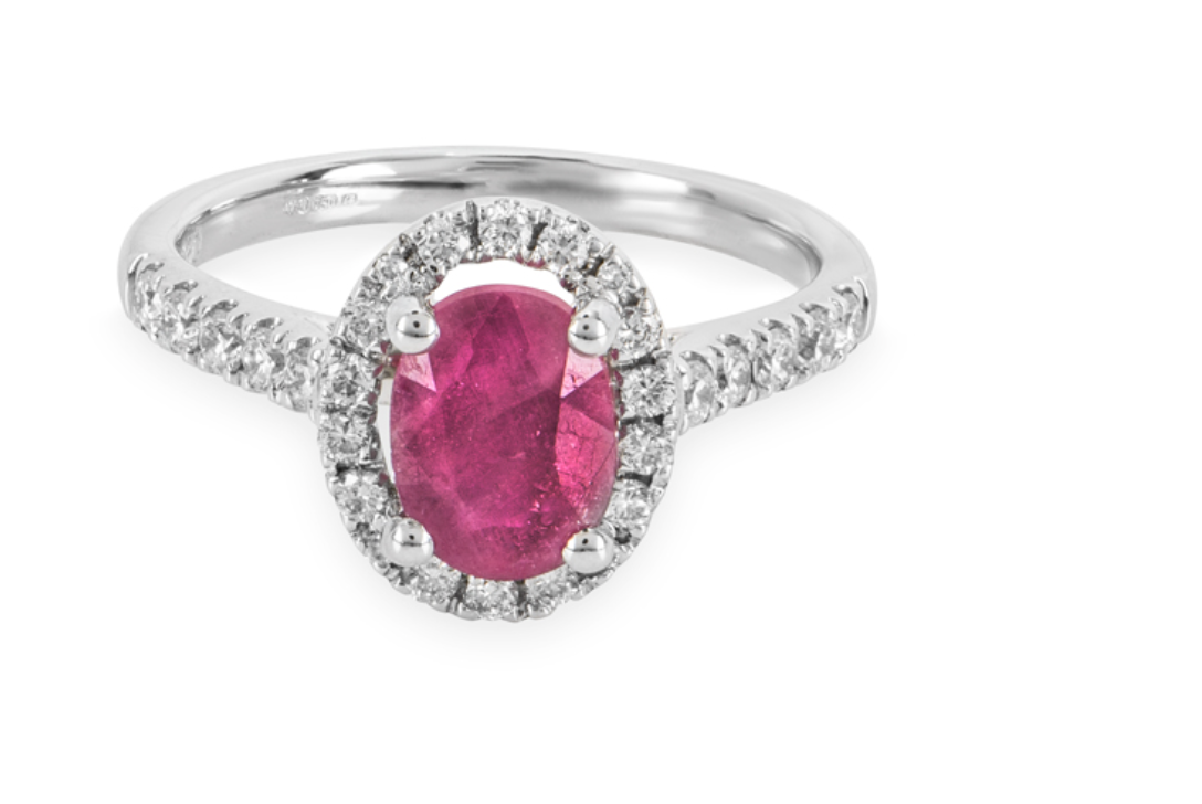 18kt White Gold Diamond & Ruby Ring - Size 50