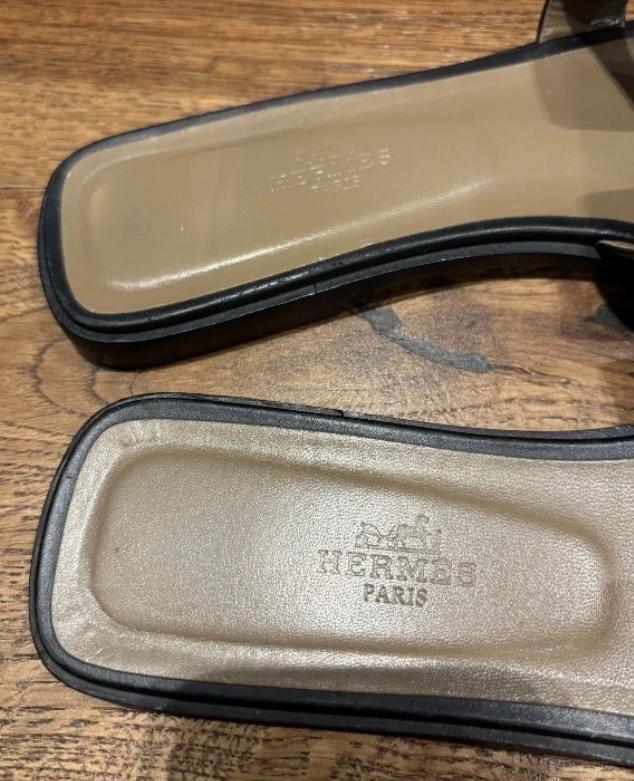 Hermes Black Leather Oran Sandals