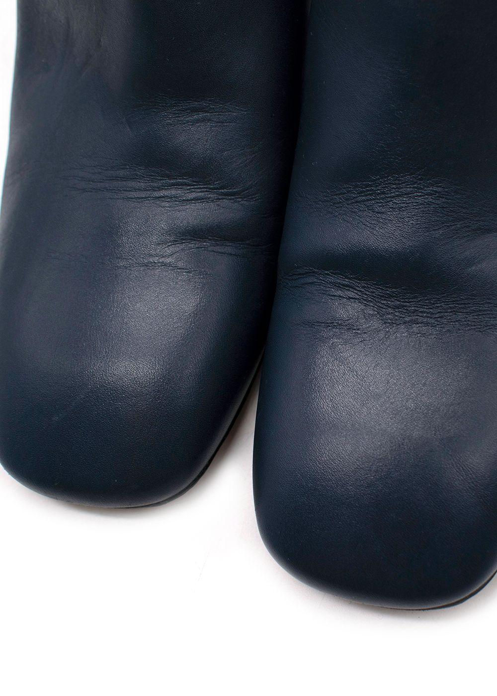 Celine Navy Leather Silver Brushed Heel Ankle Boot