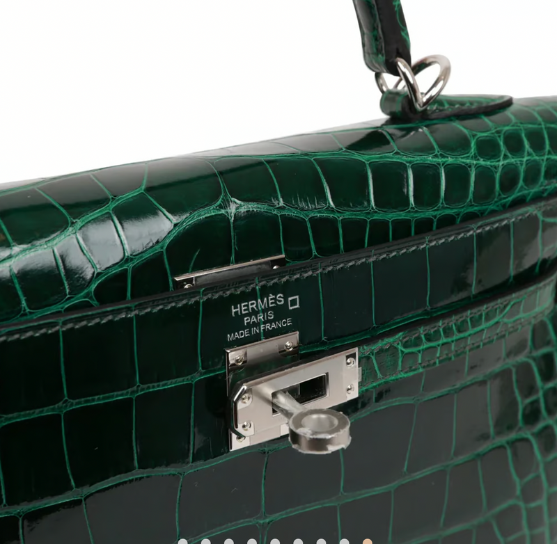 Crocodile Niloticus Lisse Vert Foncé 25cms Kelly with Palladium Hardware