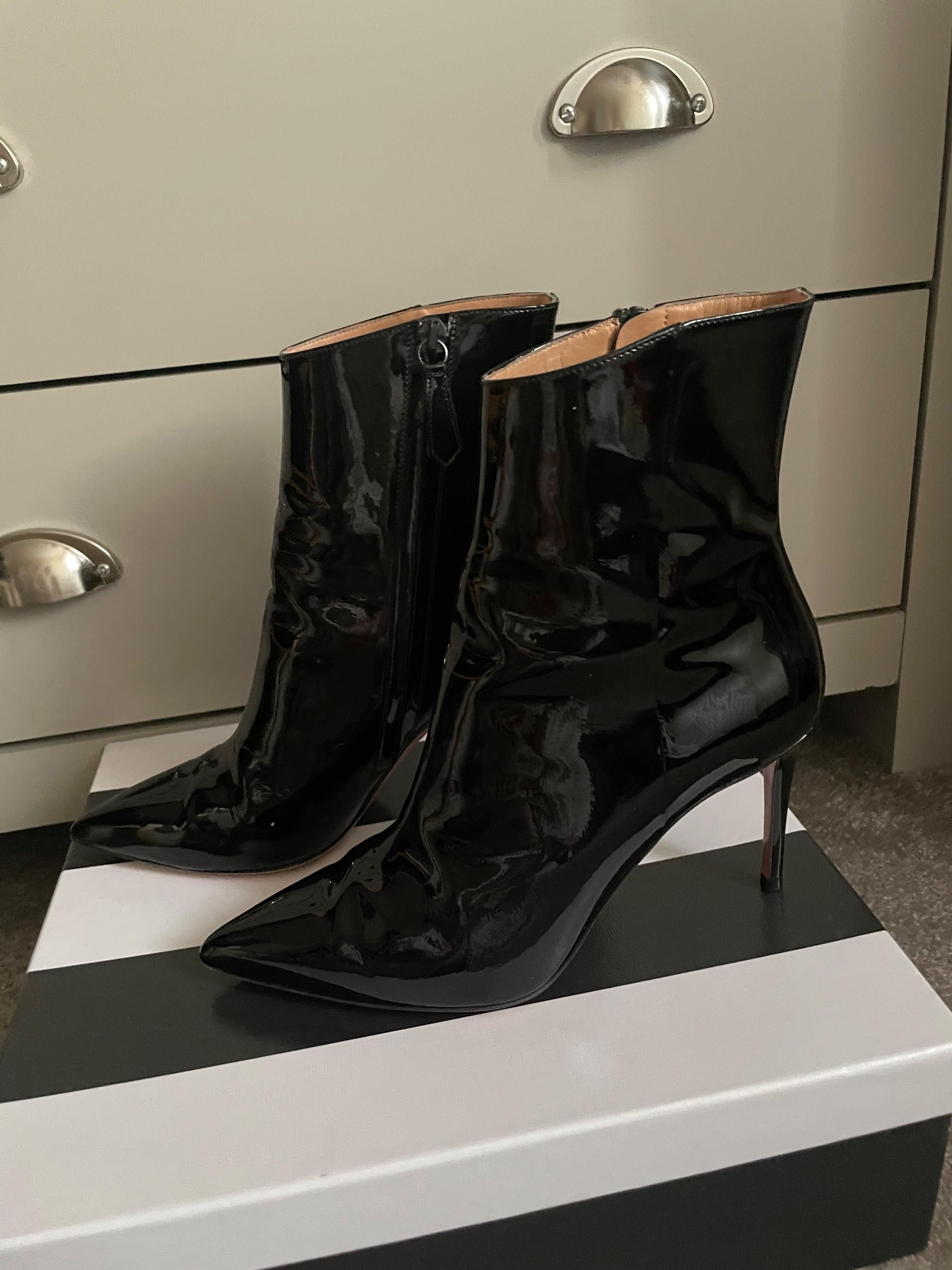 Aquazzura Black Patent Leather Heeled Ankle Boots