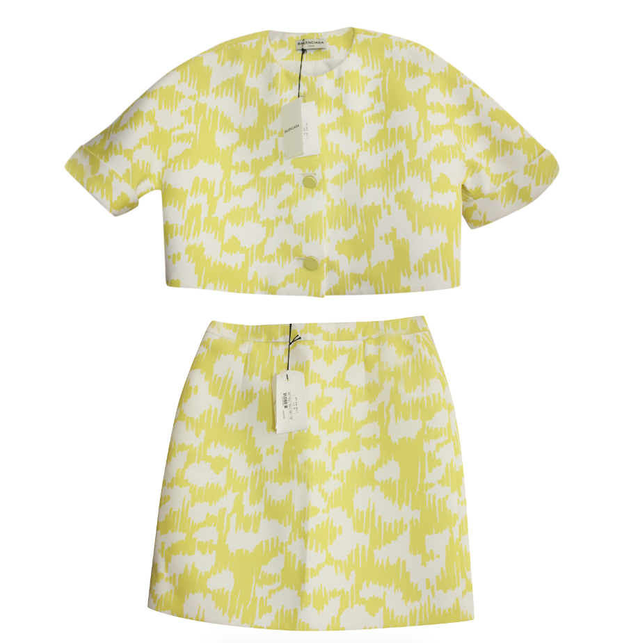 Balenciaga Yellow and White Skirt and Jacket Set