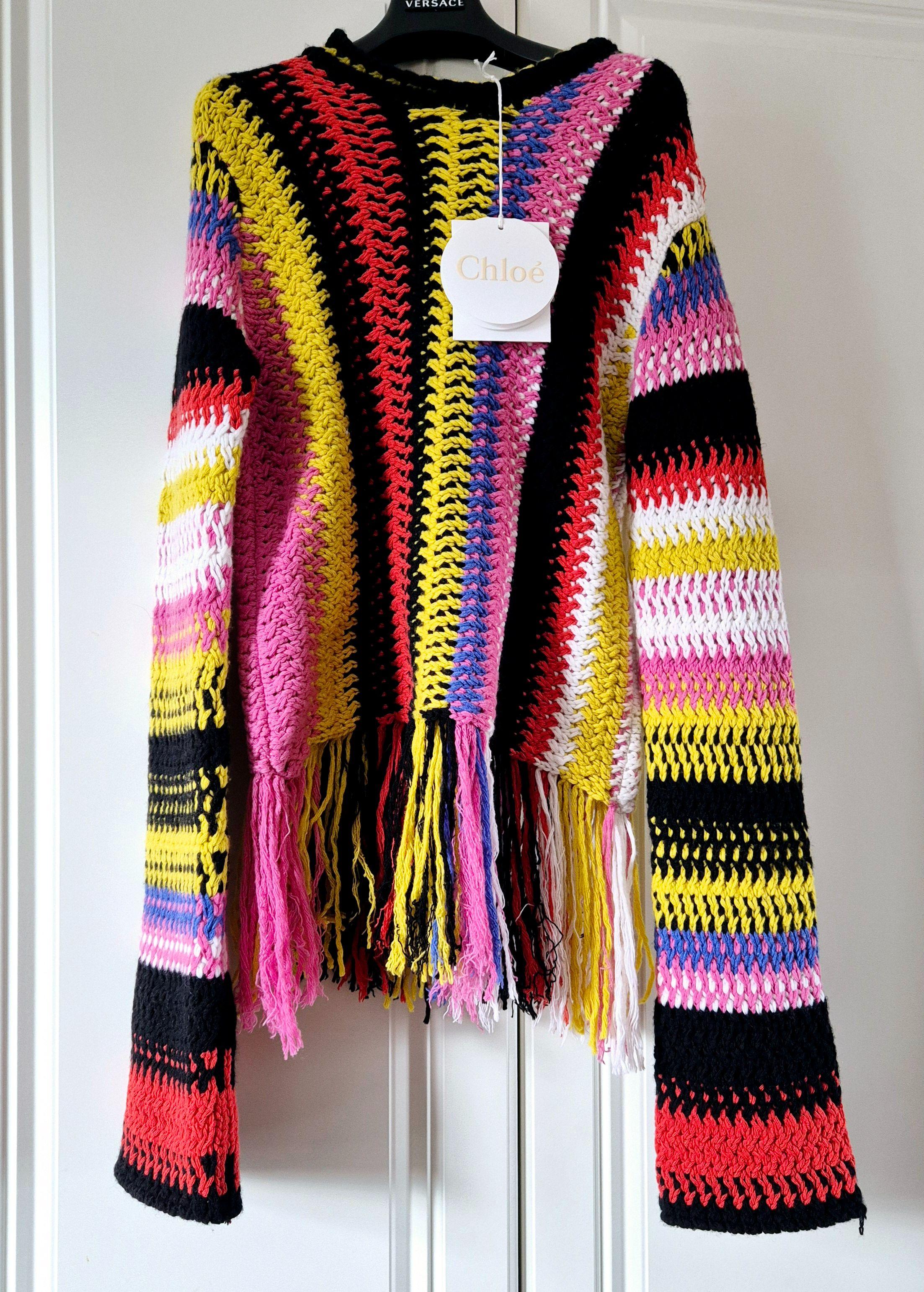 Chloe Multicoloured Fringe Stripe Macrame Sweater