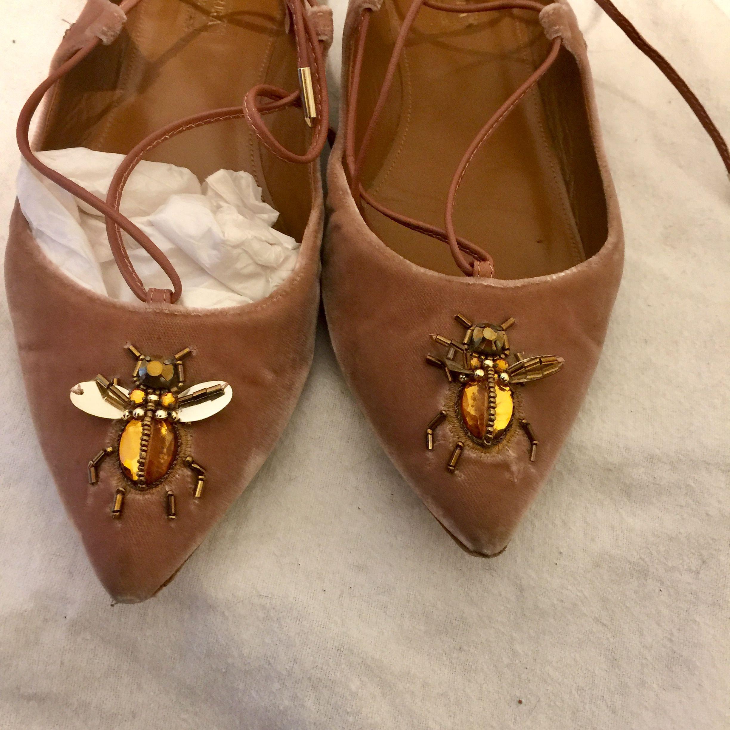 Pink Velvet Embellished Cristy Fauna Flat Pumps