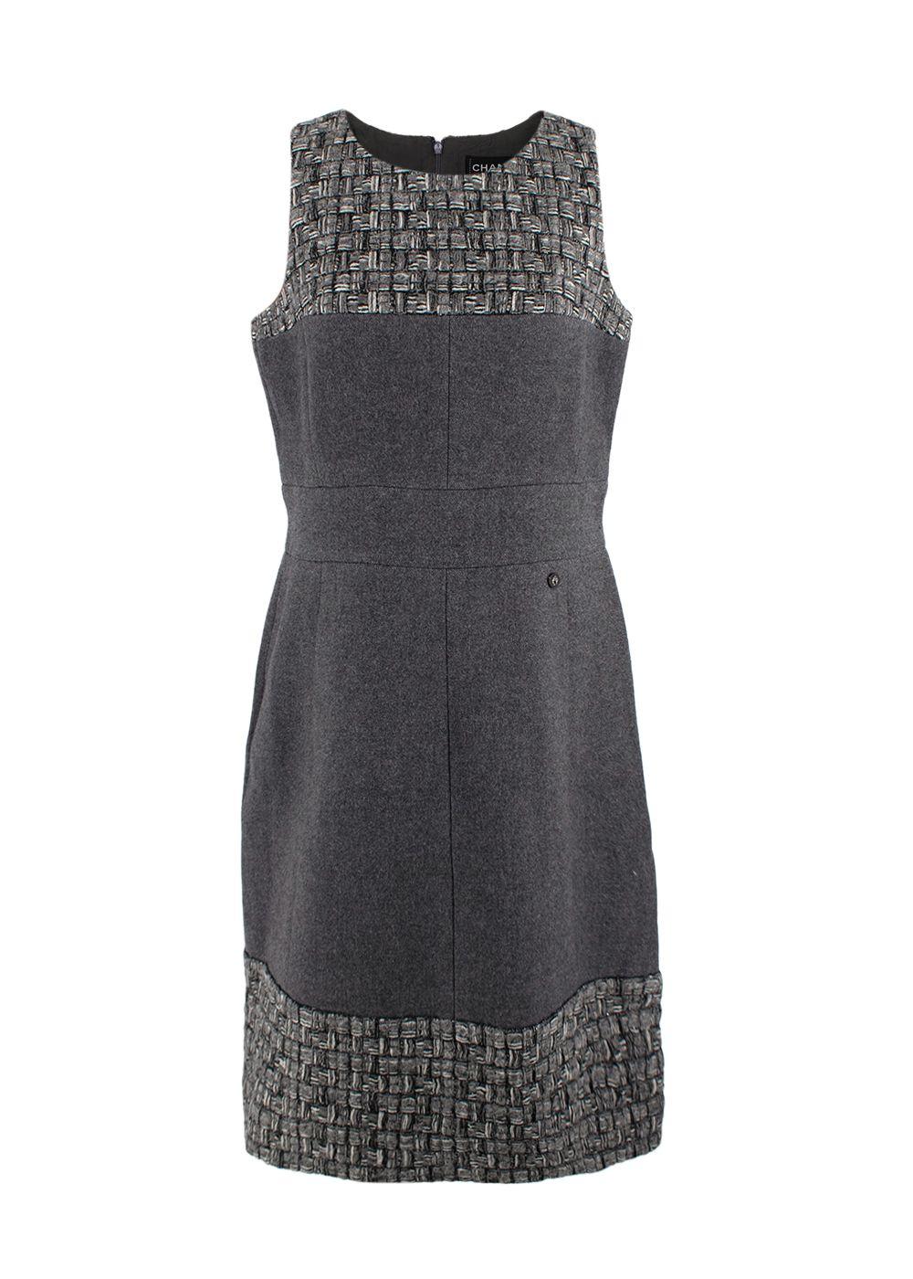 Chanel Grey Tweed Sleeveless Shift Dress