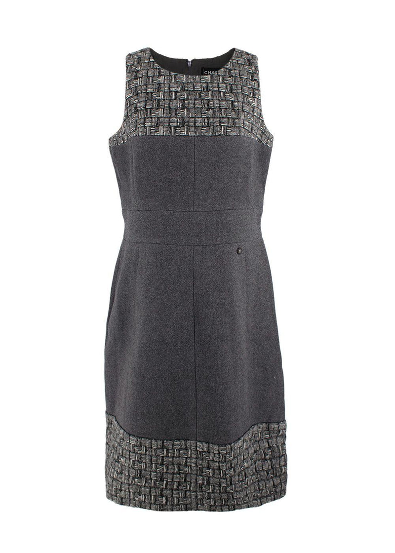 Chanel Grey Tweed Sleeveless Shift Dress