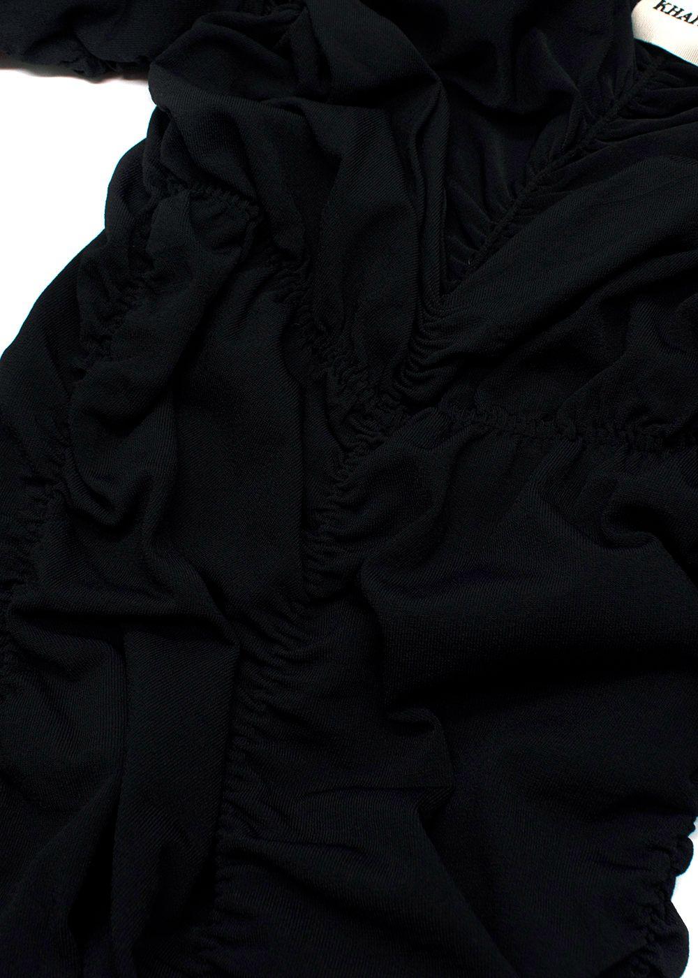 Khaite Black Ruched V-Neck Midi Dress
