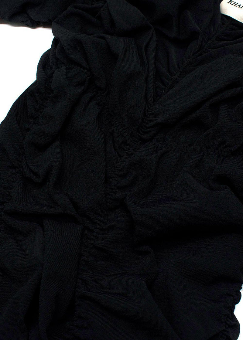 Khaite Black Ruched V-Neck Midi Dress