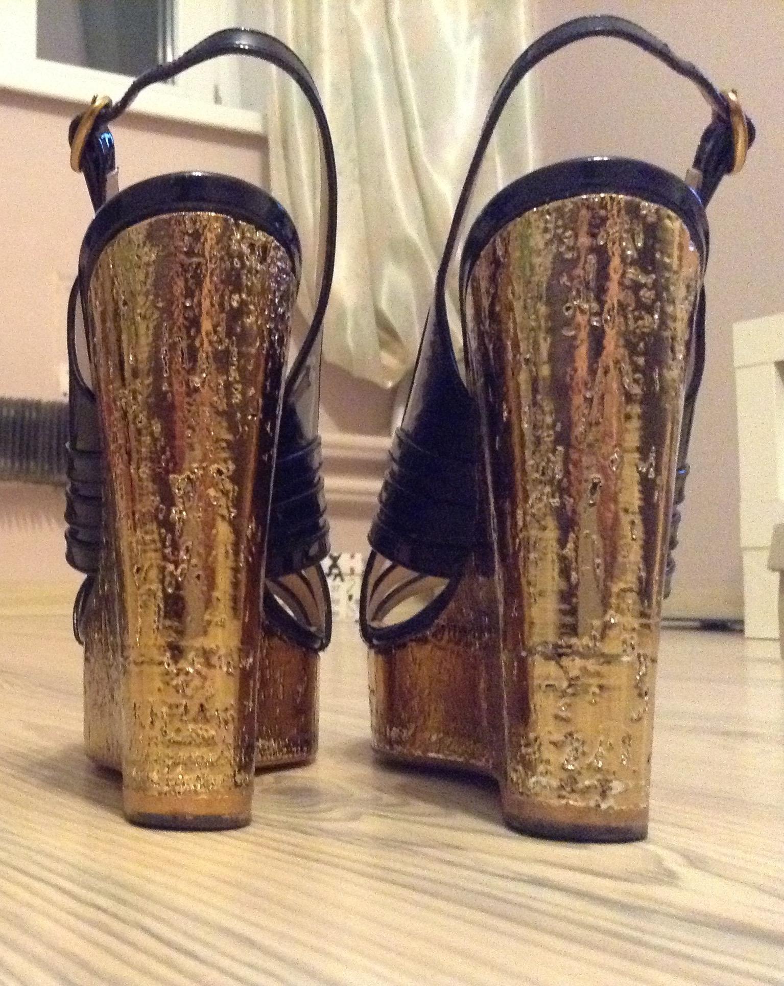 Yves Saint Laurent gold wedge sandals