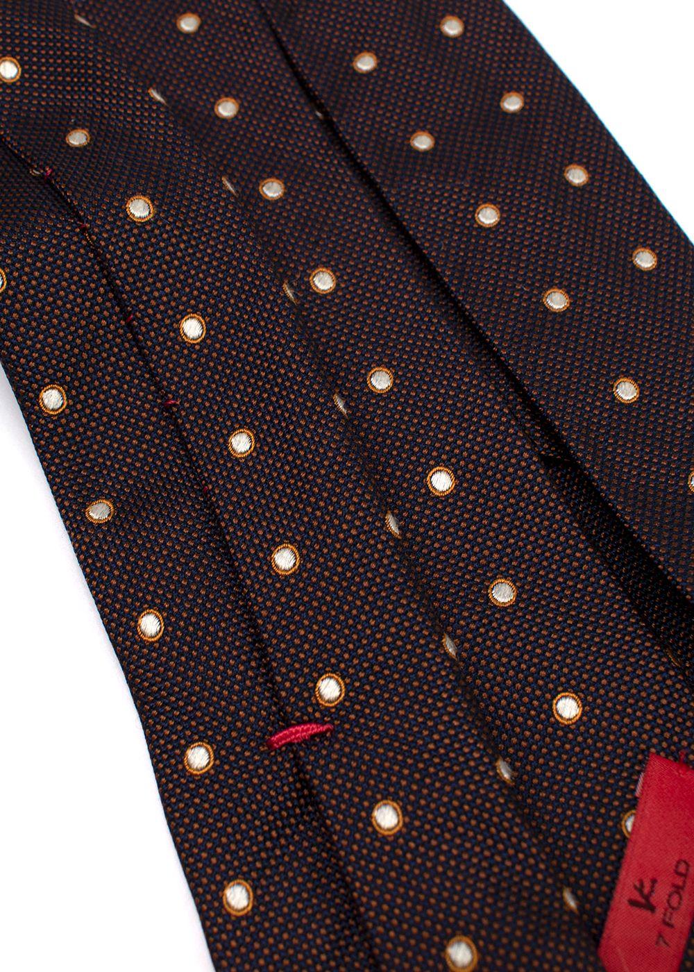 Isaia Navy and Brown Spotted Silk Tie