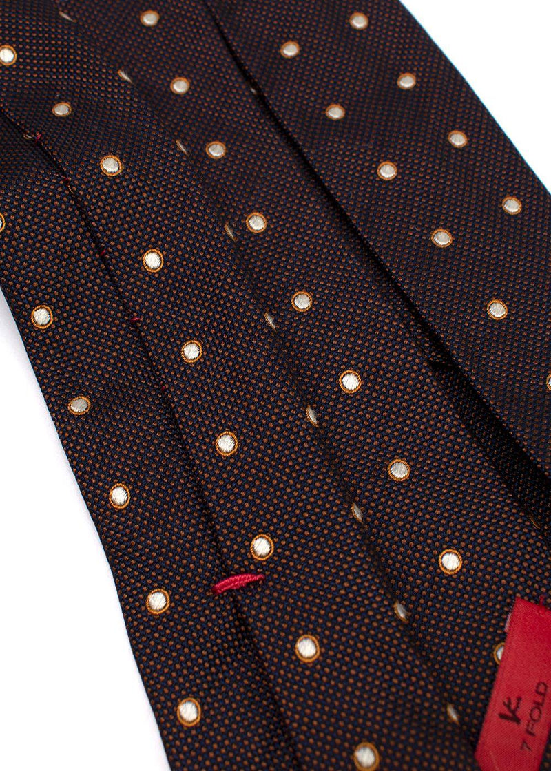 Isaia Navy and Brown Spotted Silk Tie