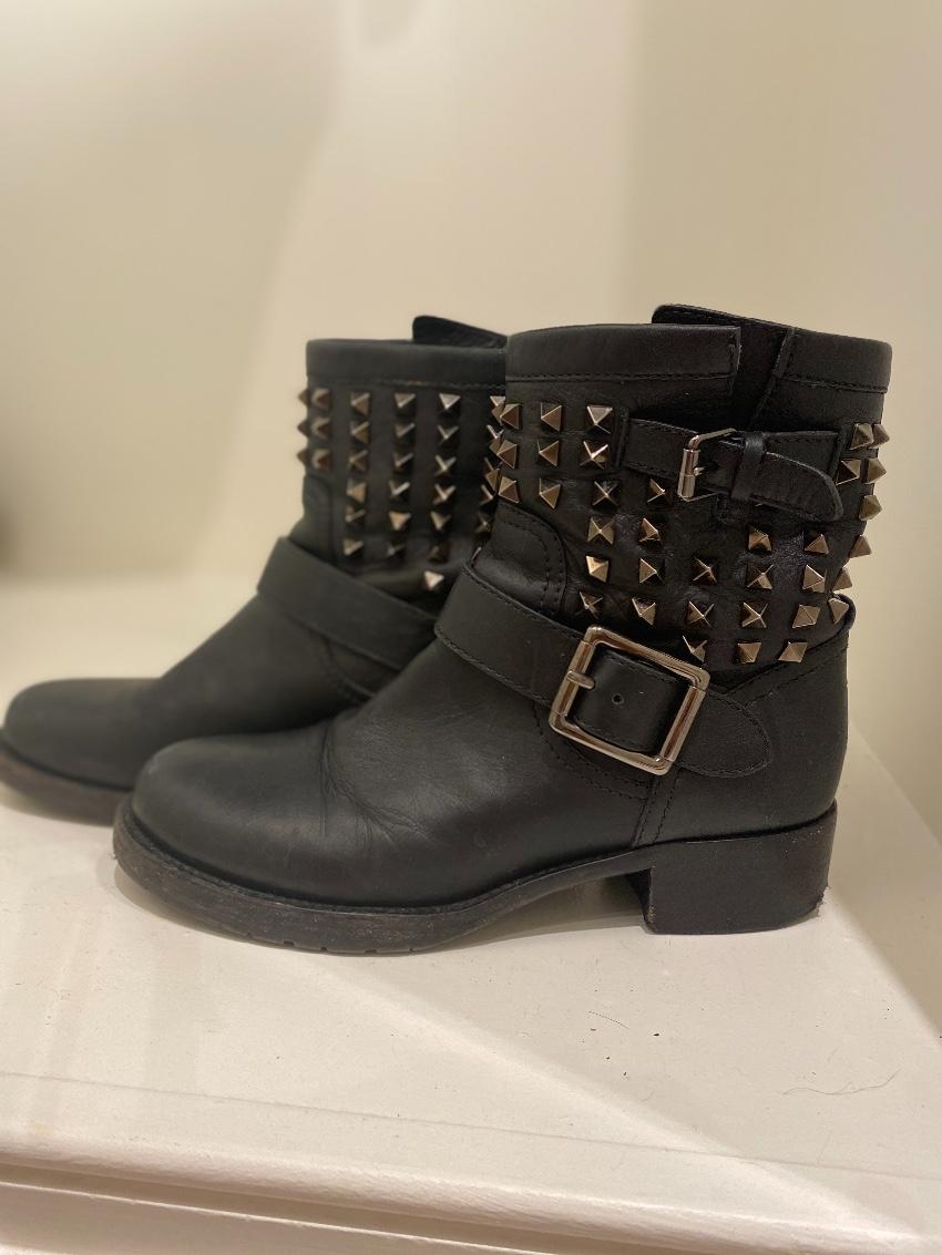 Valentino Black Leather Rockstud Biker Boot
