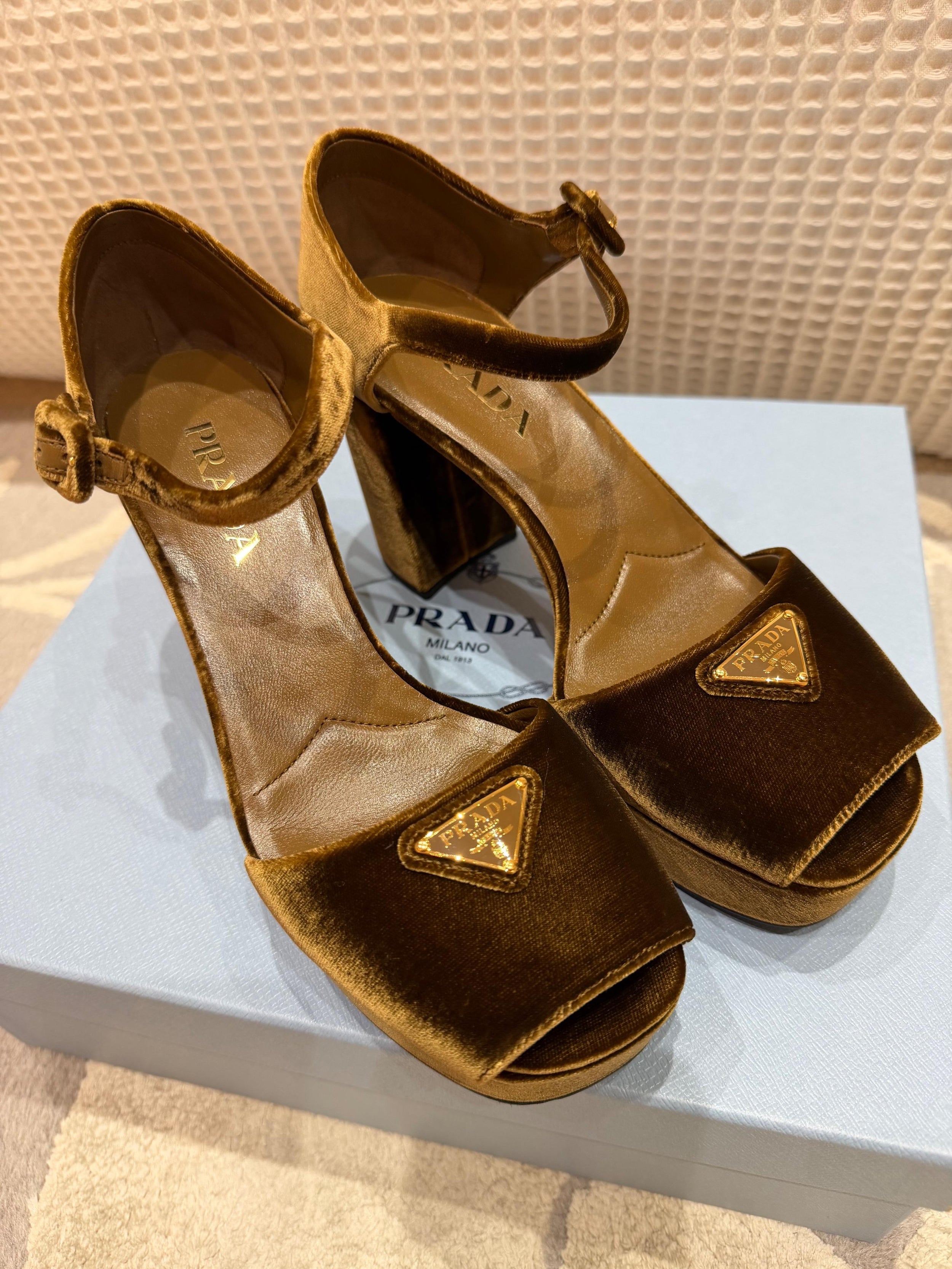Prada Velvet Peep Toe Sandals