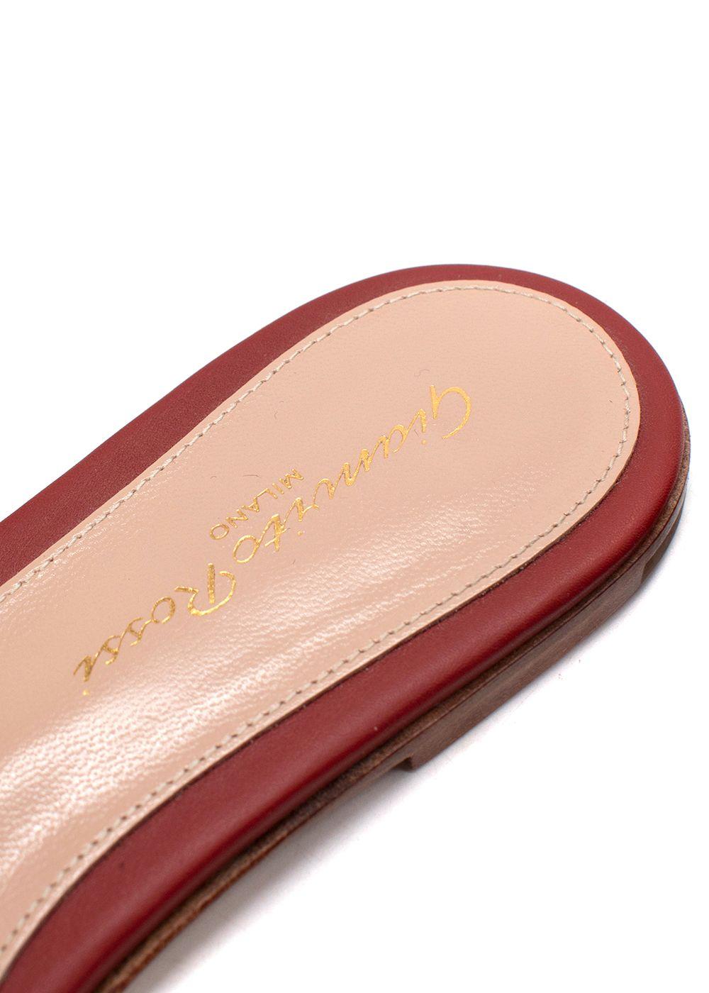 Gianvito Rossi Brick Red Buckle Detail Leather Slides