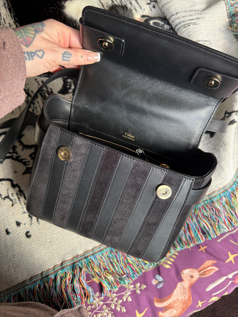 Black Leather Nacha Top-Handle Bag