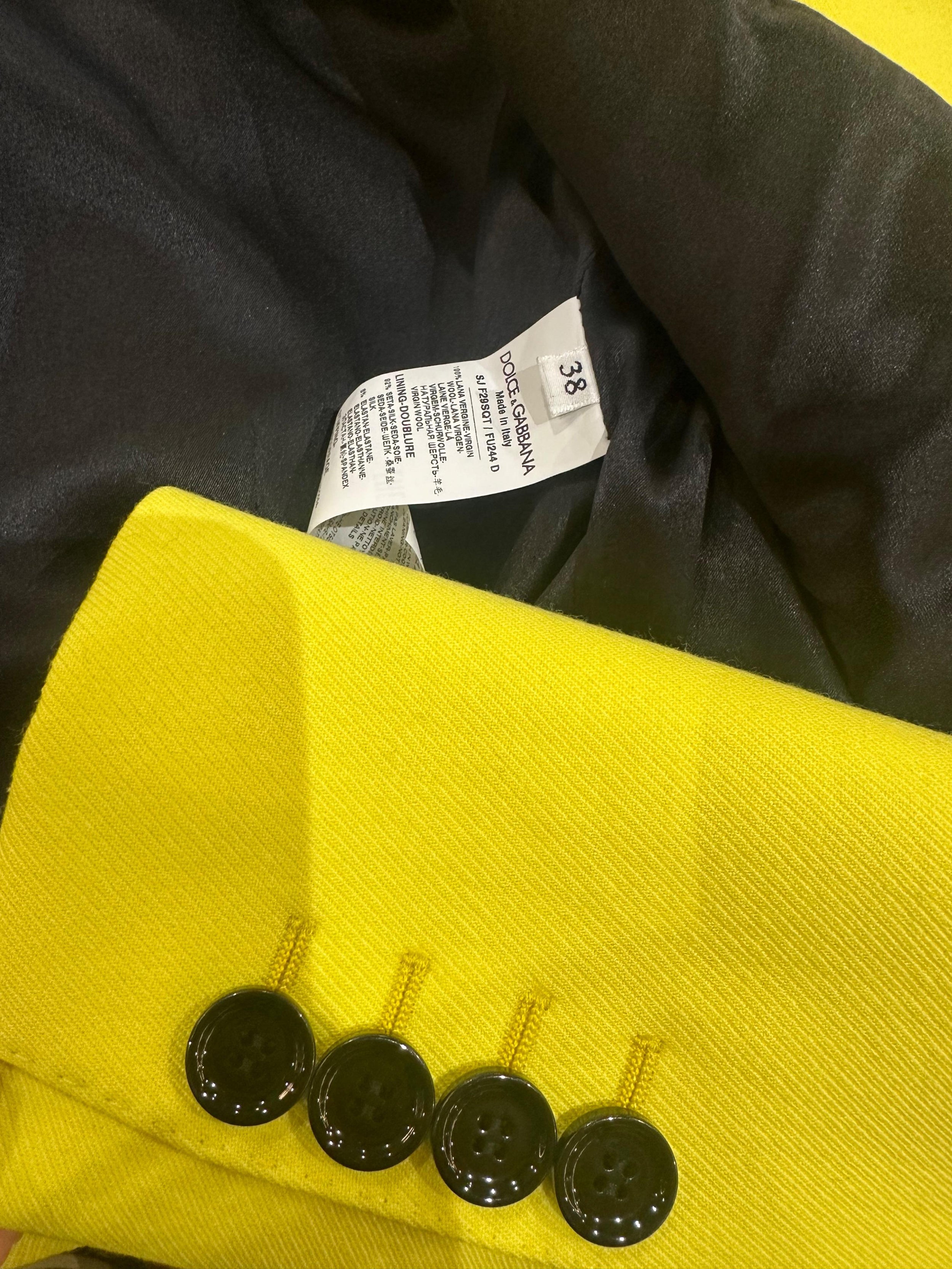 Yellow & Black Virgin Wool Asymmetric Jacket & Mini Skirt