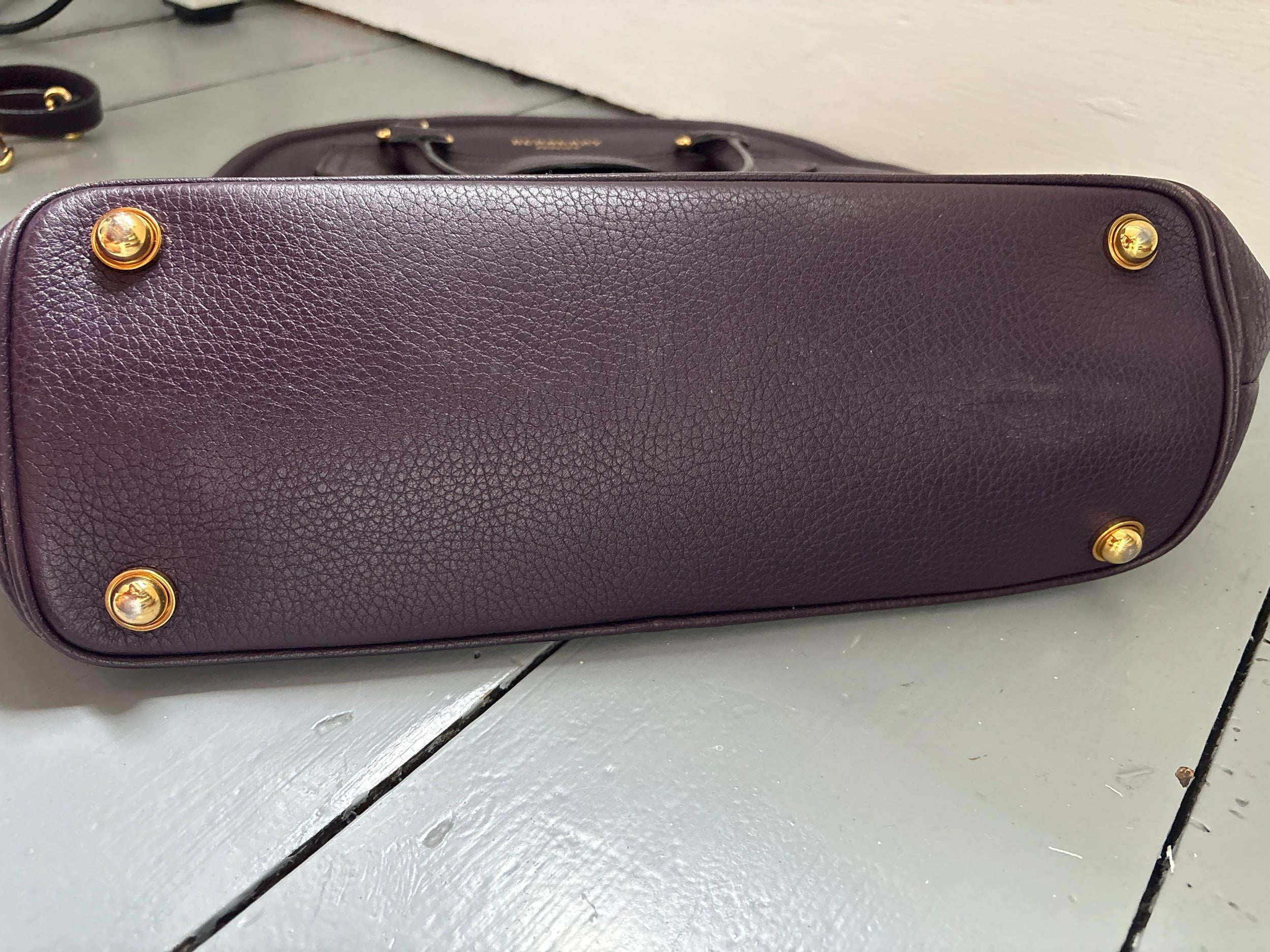 Burberry Deep Purple Leather Tote Bag With Strap