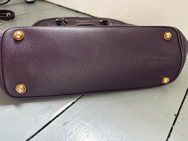 Burberry Deep Purple Leather Tote Bag With Strap