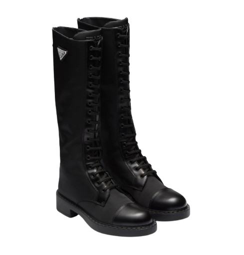 Prada Black Knee High Combat Boots